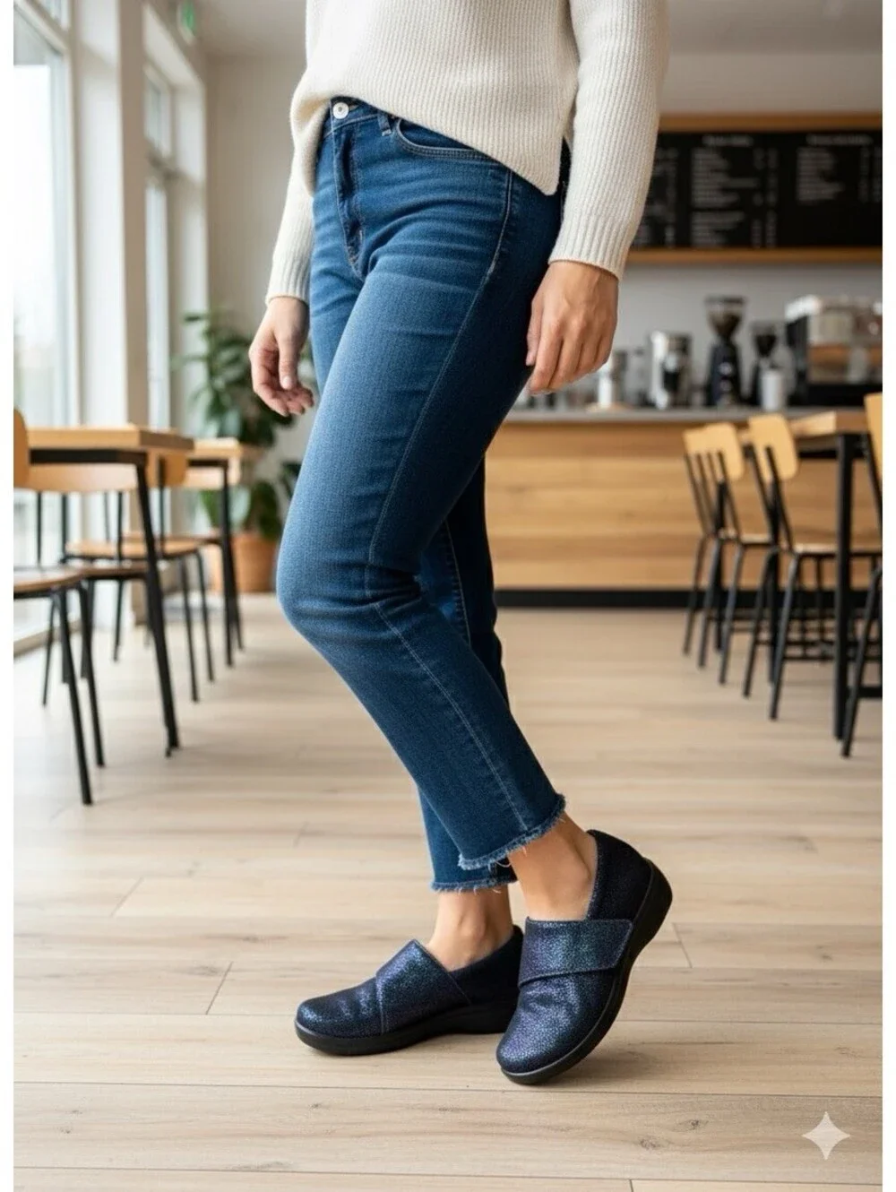 Alegria Lauryn LAU-302 Shimmer Blue Leather Clogs Women 37 US 7/7.5 Comfort Work